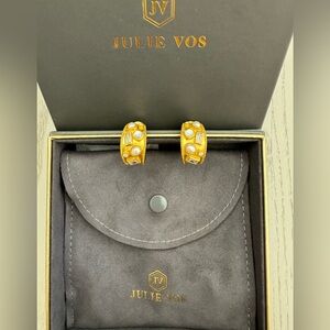 Julie Vos Antonia Iridescent clear crystal mosaic hoop earrings